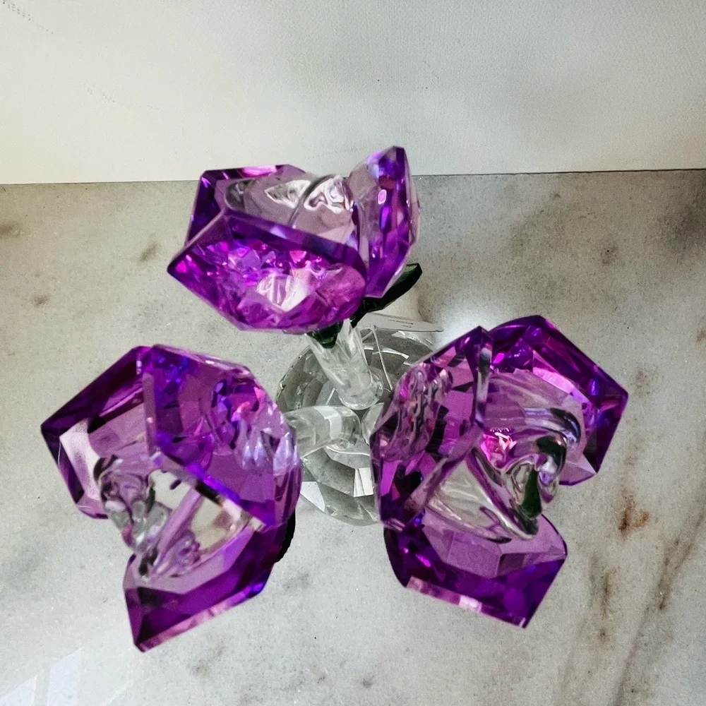 Crystal Flower Bouquet with Purple roses Accents